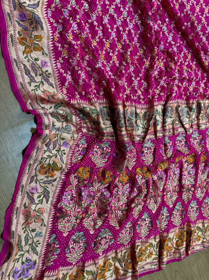 Stunning Pink Banarasi Bandhani Pure Georgette Meenakari Saree - Luxurion World