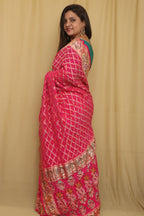 Stunning Pink Banarasi Bandhani Pure Georgette Meenakari Saree - Luxurion World
