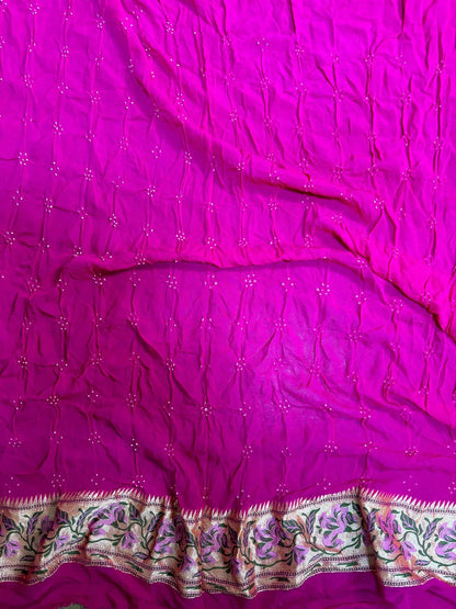 Stunning Pink Banarasi Bandhani Pure Georgette Meenakari Saree - Luxurion World