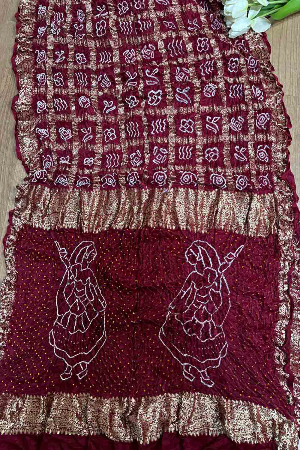 Stunning Maroon Bandhani Pure Gajji Silk Gharchola Saree - Luxurion World