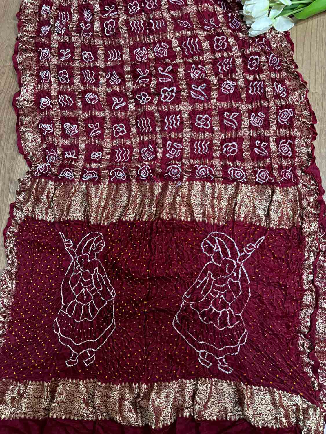 Stunning Maroon Bandhani Pure Gajji Silk Gharchola Saree - Luxurion World