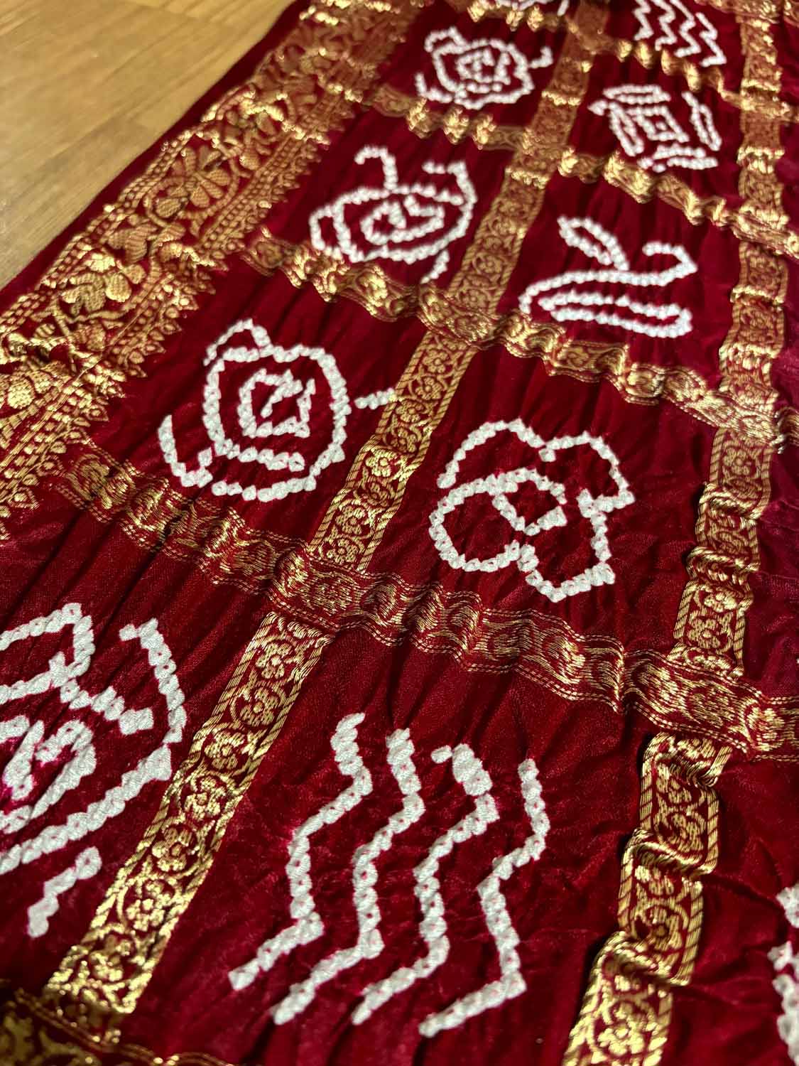 Stunning Maroon Bandhani Pure Gajji Silk Gharchola Saree - Luxurion World