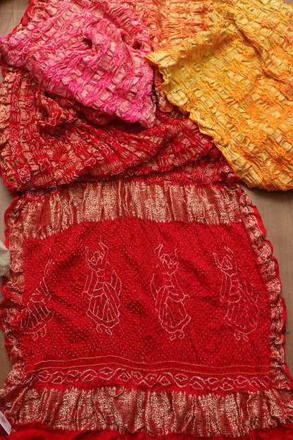 Stunning Multicolor Bandhani Pure Gajji Silk Gharchola Saree - Luxurion World