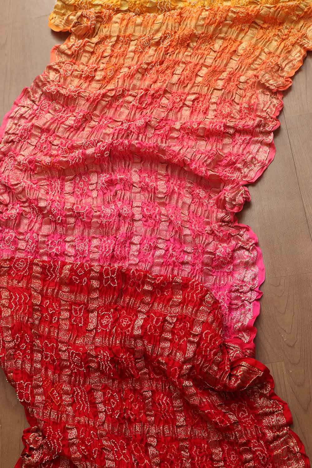 Stunning Multicolor Bandhani Pure Gajji Silk Gharchola Saree - Luxurion World