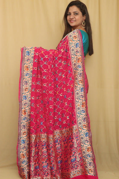 Stunning Pink Banarasi Bandhani Pure Georgette Meenakari Saree - Luxurion World