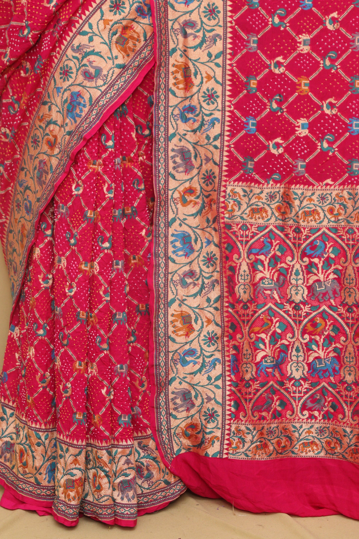 Stunning Pink Banarasi Bandhani Pure Georgette Meenakari Saree - Luxurion World