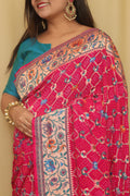 Stunning Pink Banarasi Bandhani Pure Georgette Meenakari Saree - Luxurion World
