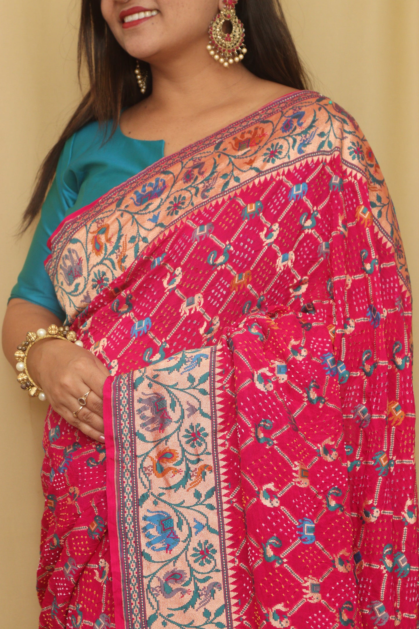 Stunning Pink Banarasi Bandhani Pure Georgette Meenakari Saree - Luxurion World