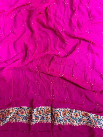 Stunning Pink Banarasi Bandhani Pure Georgette Meenakari Saree - Luxurion World