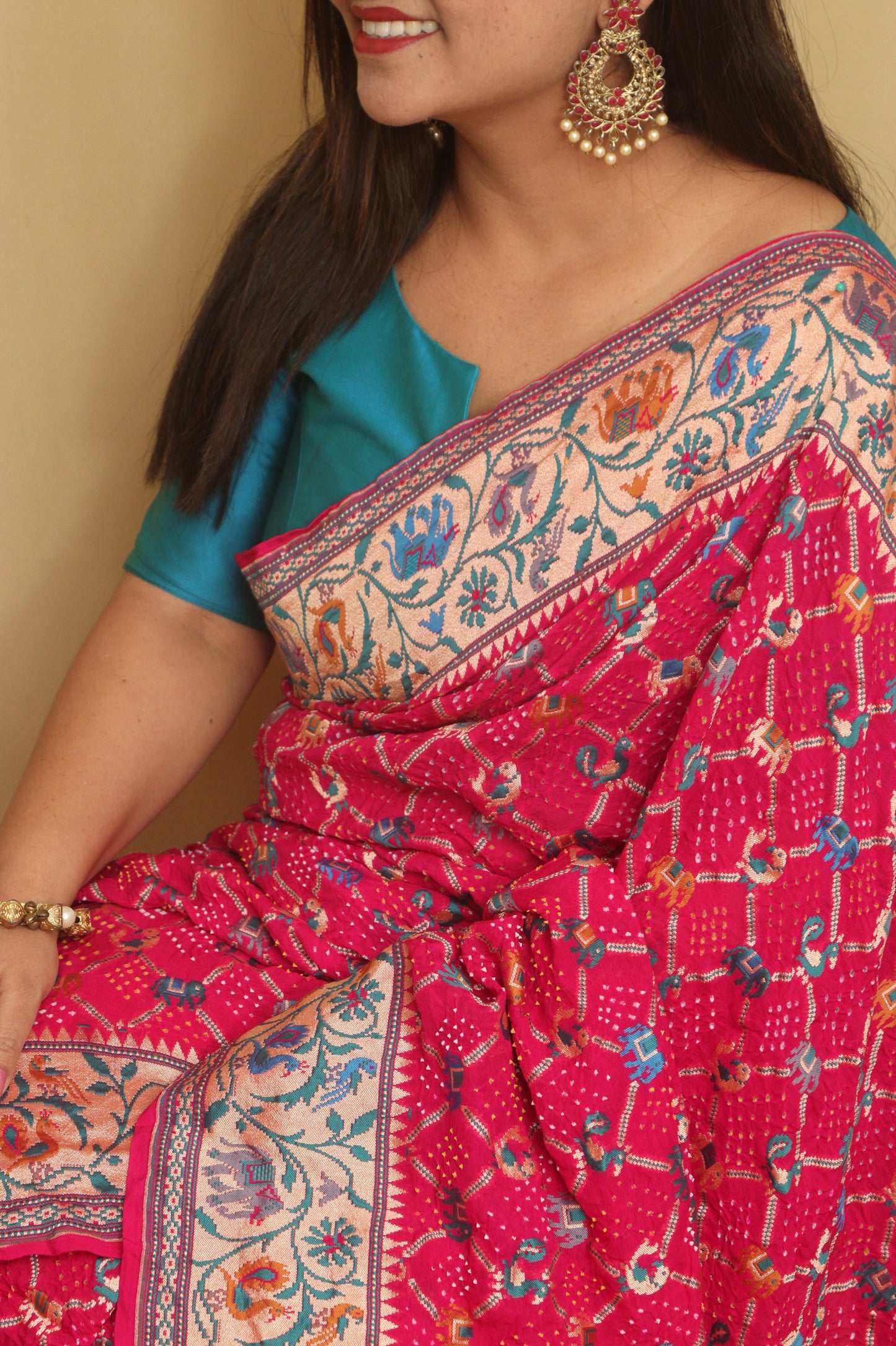 Stunning Pink Banarasi Bandhani Pure Georgette Meenakari Saree - Luxurion World