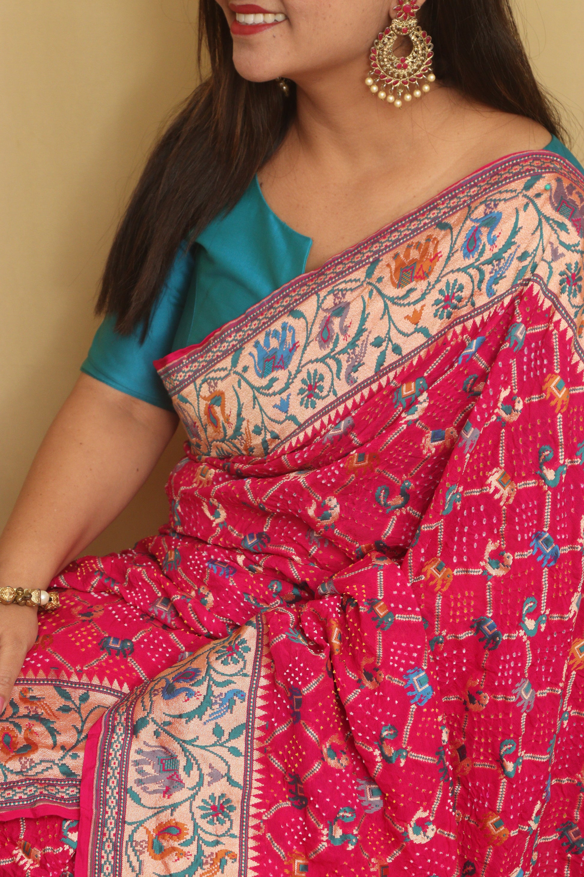 Stunning Pink Banarasi Bandhani Pure Georgette Meenakari Saree - Luxurion World