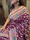Exquisite Purple Banarasi Bandhani Pure Georgette Meenakari Saree - Luxurion World