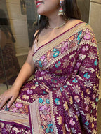 Exquisite Purple Banarasi Bandhani Pure Georgette Meenakari Saree - Luxurion World