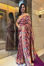 Exquisite Purple Banarasi Bandhani Pure Georgette Meenakari Saree - Luxurion World