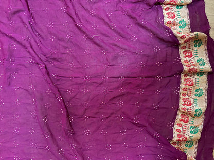 Exquisite Purple Banarasi Bandhani Pure Georgette Meenakari Saree - Luxurion World