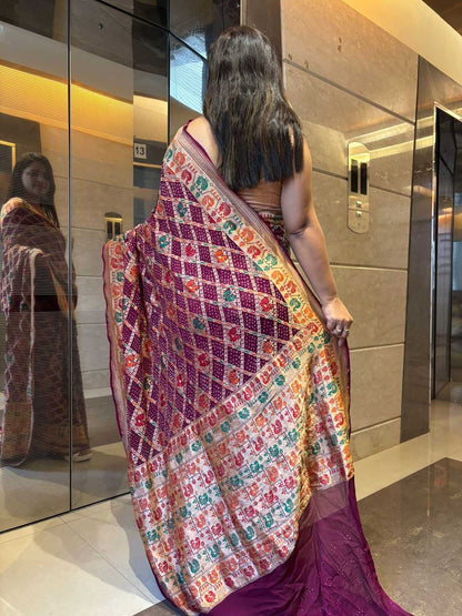 Exquisite Purple Banarasi Bandhani Pure Georgette Meenakari Saree - Luxurion World