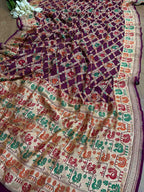 Exquisite Purple Banarasi Bandhani Pure Georgette Meenakari Saree - Luxurion World