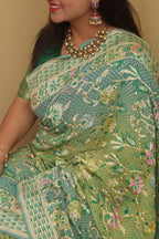 Stunning Green Banarasi Bandhani Pure Georgette Meenakari Saree - Luxurion World