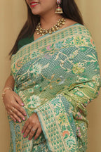 Stunning Green Banarasi Bandhani Pure Georgette Meenakari Saree - Luxurion World