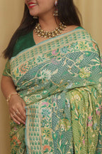 Stunning Green Banarasi Bandhani Pure Georgette Meenakari Saree - Luxurion World