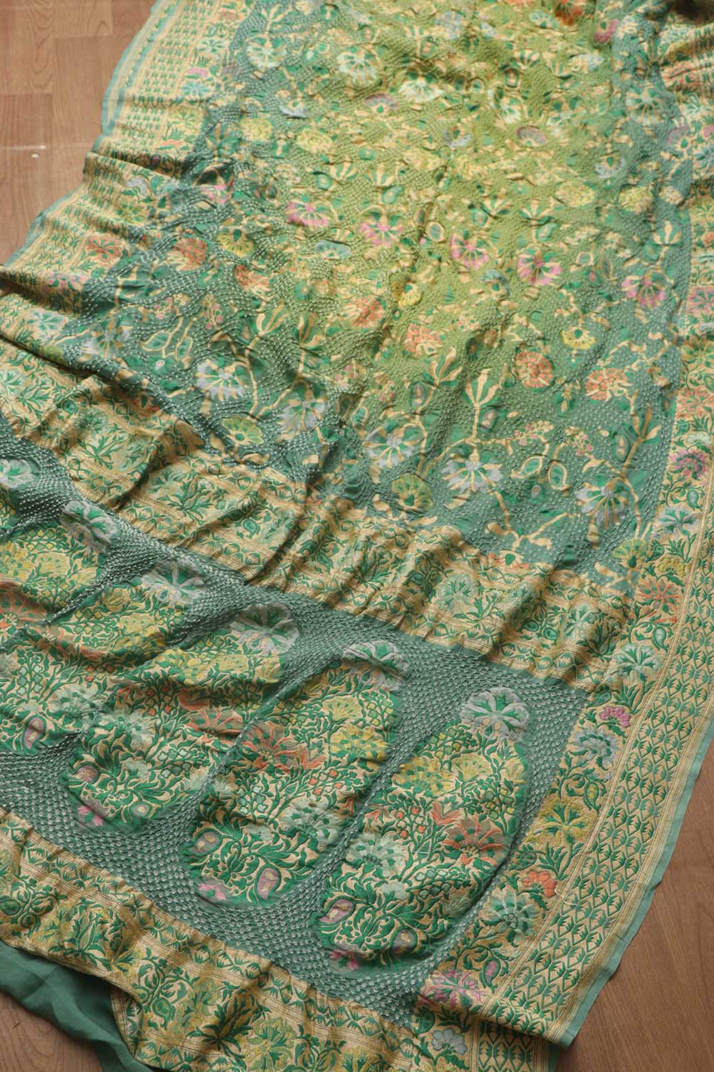 Stunning Green Banarasi Bandhani Pure Georgette Meenakari Saree - Luxurion World