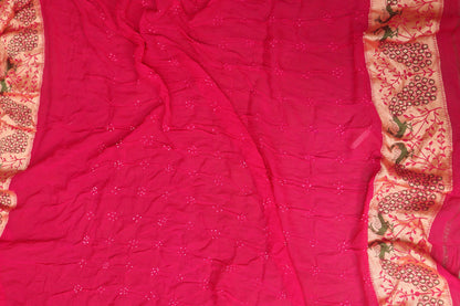 Stunning Pink Banarasi Bandhani Pure Georgette Meenakari Saree - Luxurion World