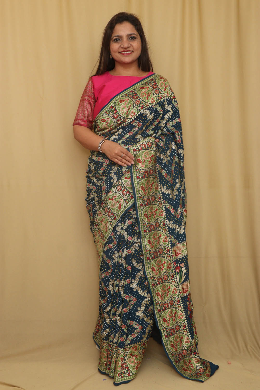 Stunning Blue Banarasi Bandhani Pure Georgette Meenakari Saree - Luxurion World