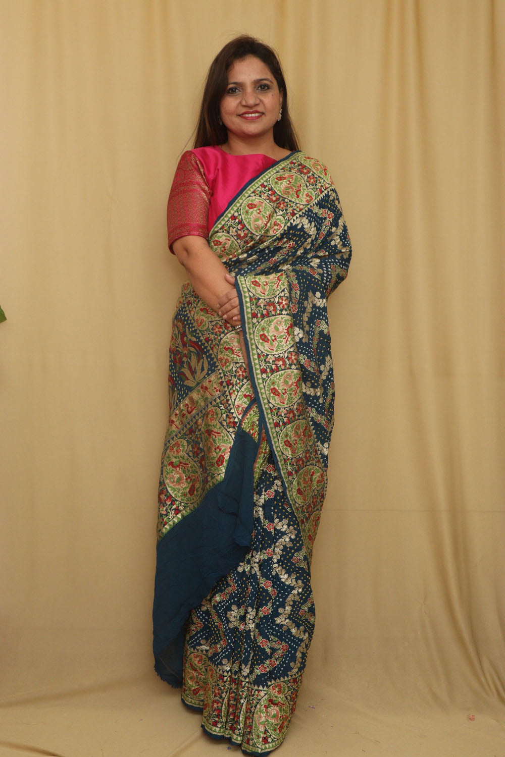 Stunning Blue Banarasi Bandhani Pure Georgette Meenakari Saree - Luxurion World