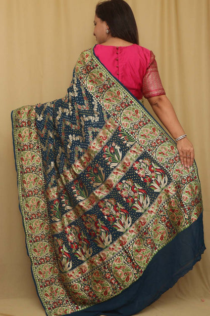 Stunning Blue Banarasi Bandhani Pure Georgette Meenakari Saree - Luxurion World