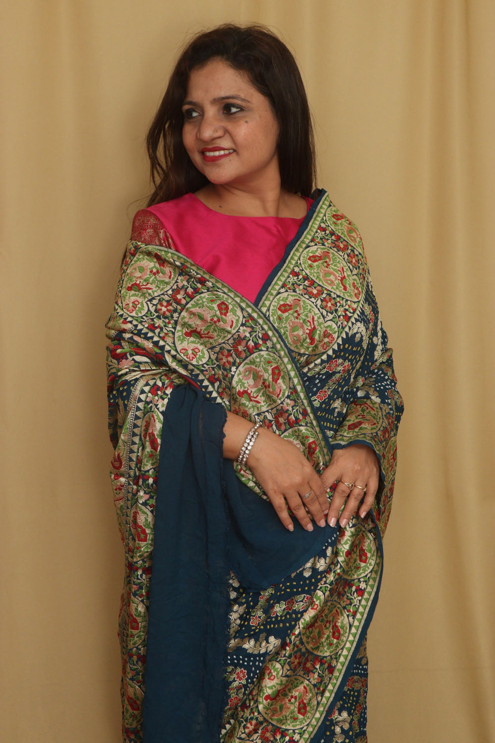 Stunning Blue Banarasi Bandhani Pure Georgette Meenakari Saree - Luxurion World