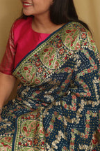 Stunning Blue Banarasi Bandhani Pure Georgette Meenakari Saree - Luxurion World