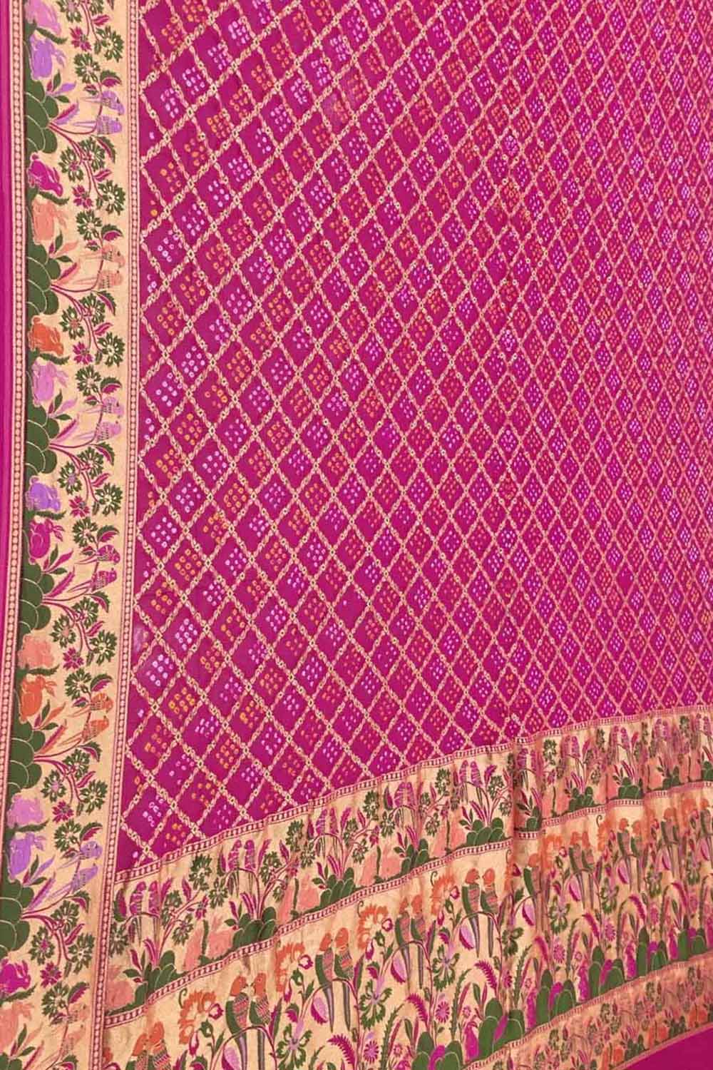 Pink Banarasi Bandhani Meenakari Pure Georgette Saree - Luxurion World