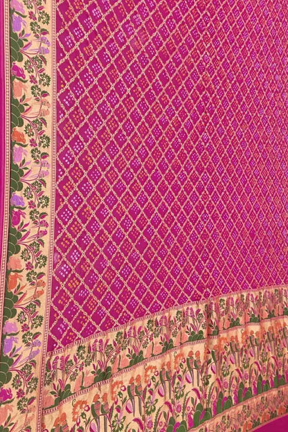 Pink Banarasi Bandhani Meenakari Pure Georgette Saree - Luxurion World