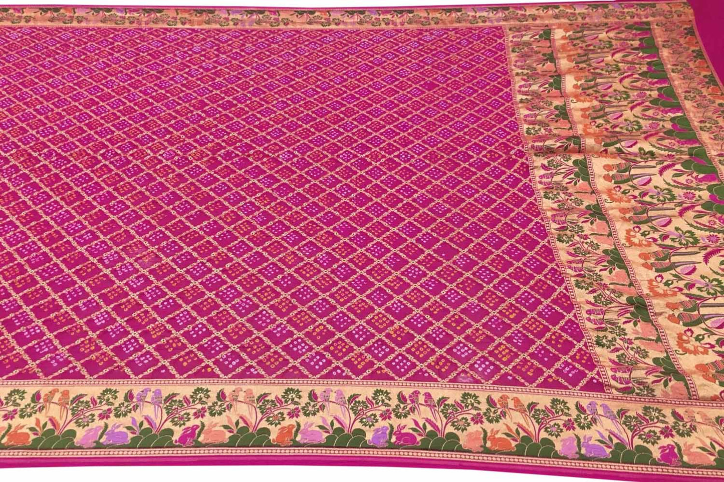 Pink Banarasi Bandhani Meenakari Pure Georgette Saree - Luxurion World