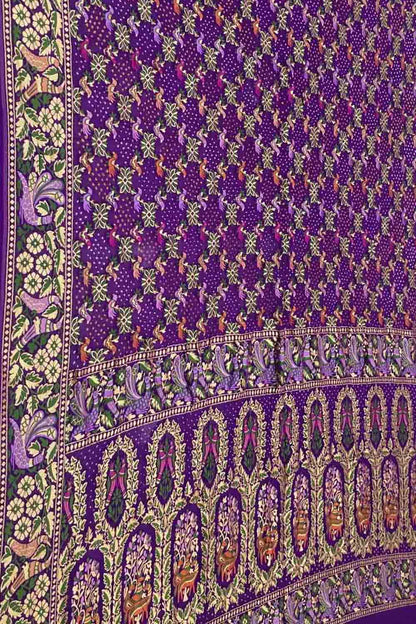 Purple Banarasi Bandhani Meenakari Pure Georgette Saree - Luxurion World