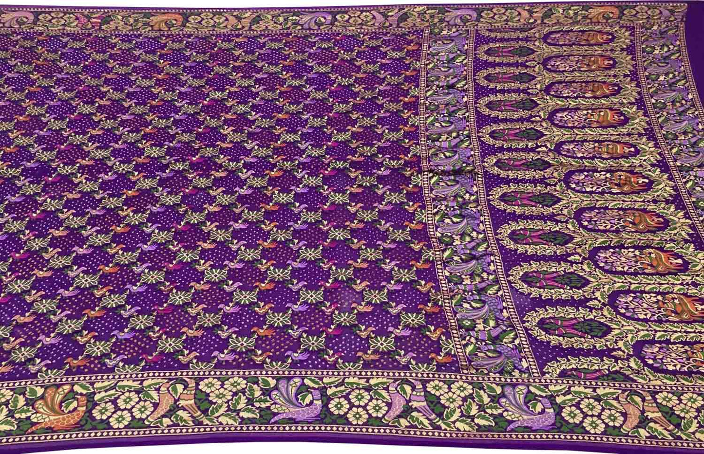 Purple Banarasi Bandhani Meenakari Pure Georgette Saree - Luxurion World