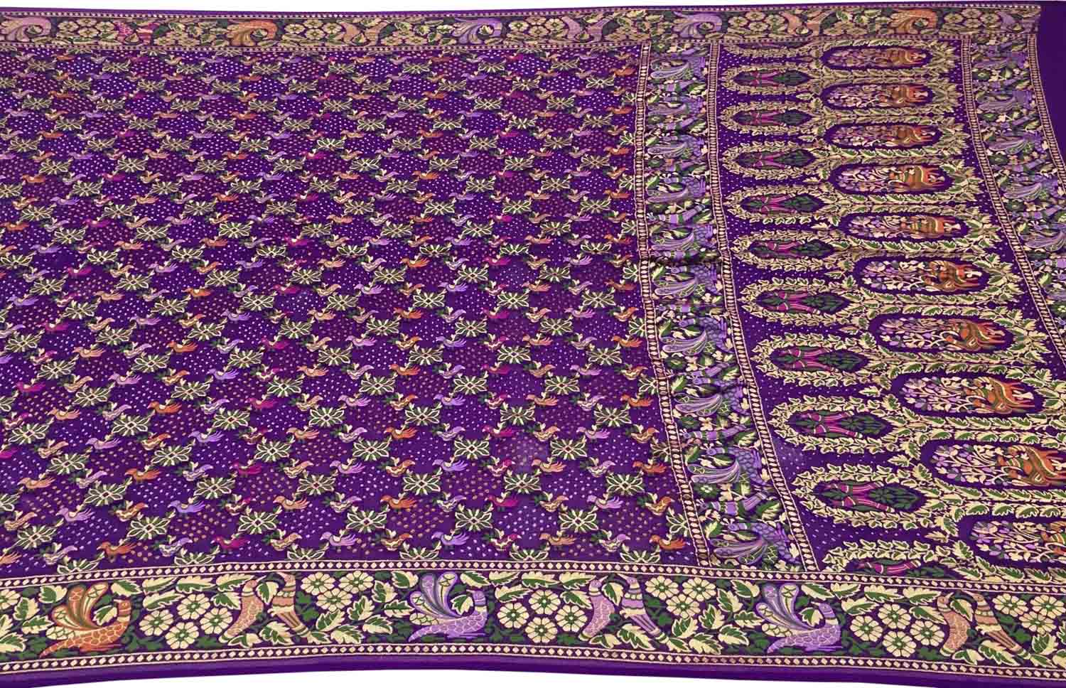 Purple Banarasi Bandhani Meenakari Pure Georgette Saree - Luxurion World