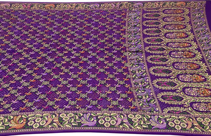 Purple Banarasi Bandhani Meenakari Pure Georgette Saree - Luxurion World