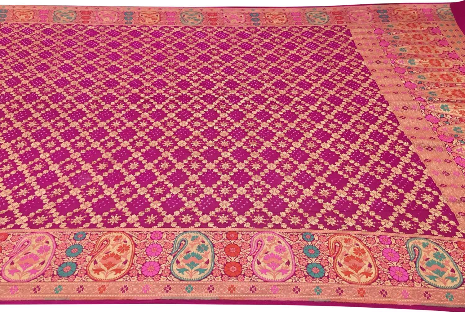 Pink Banarasi Bandhani Meenakari Pure Georgette Saree - Luxurion World