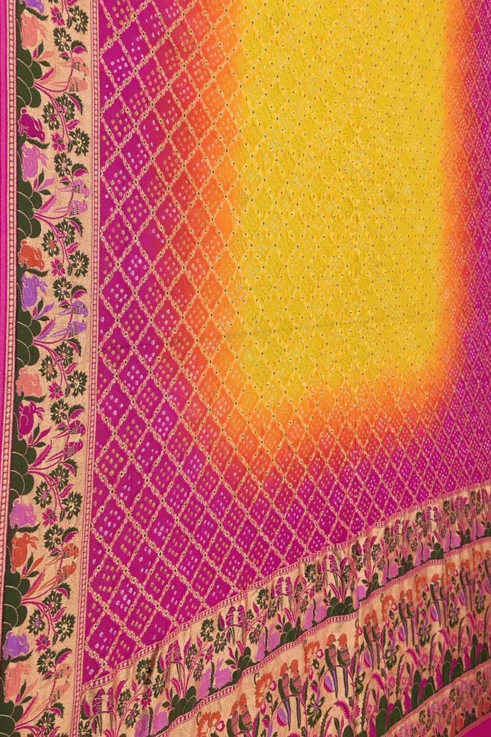 Multicolor Banarasi Bandhani Meenakari Pure Georgette Saree - Luxurion World