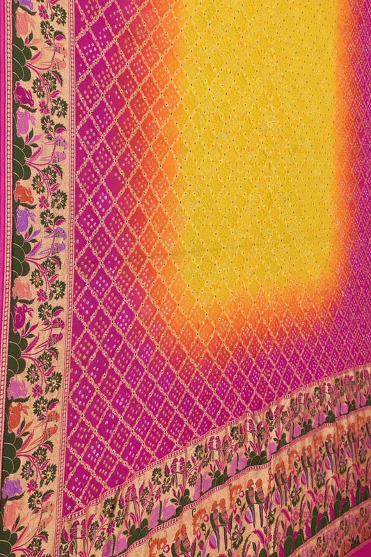 Multicolor Banarasi Bandhani Meenakari Pure Georgette Saree - Luxurion World