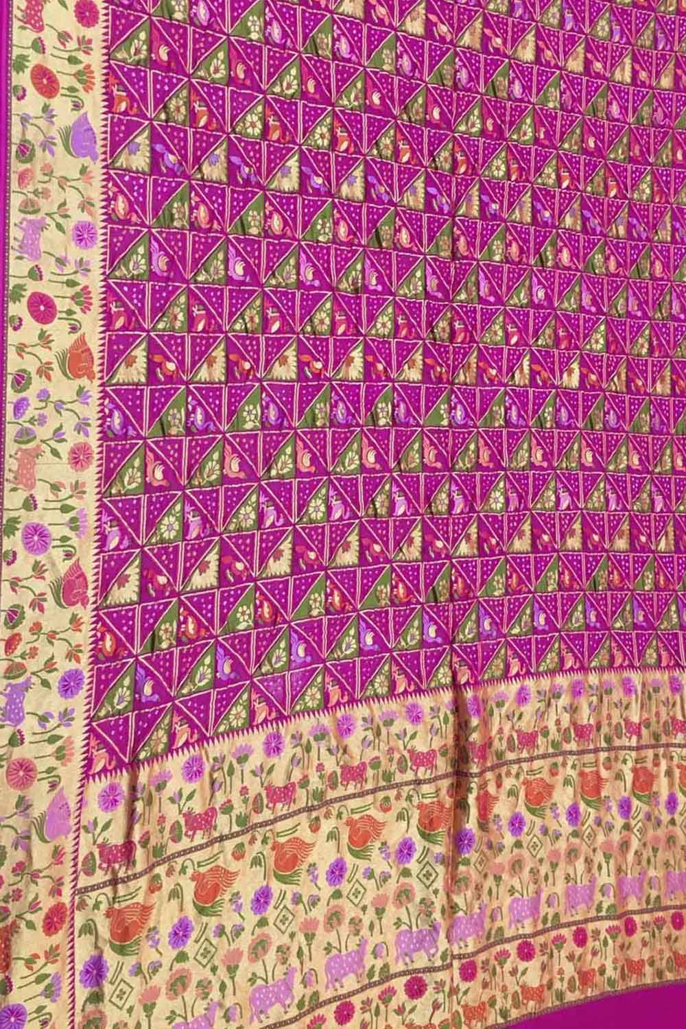 Pink Banarasi Bandhani Meenakari Pure Georgette Saree - Luxurion World