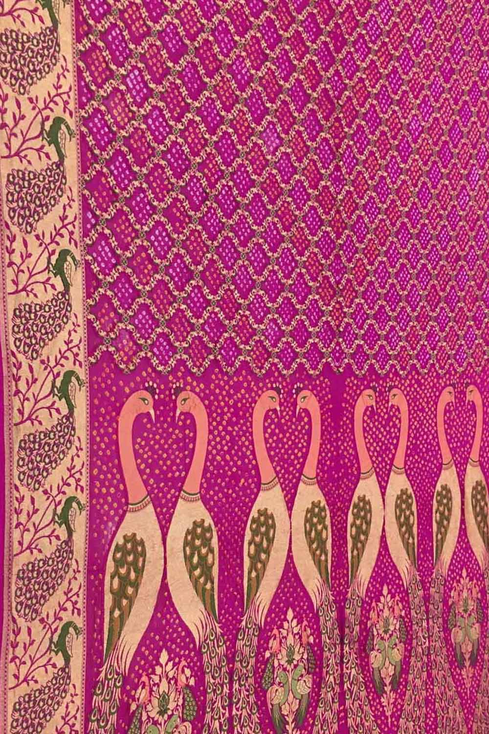 Pink Banarasi Bandhani Meenakari Pure Georgette Saree - Luxurion World