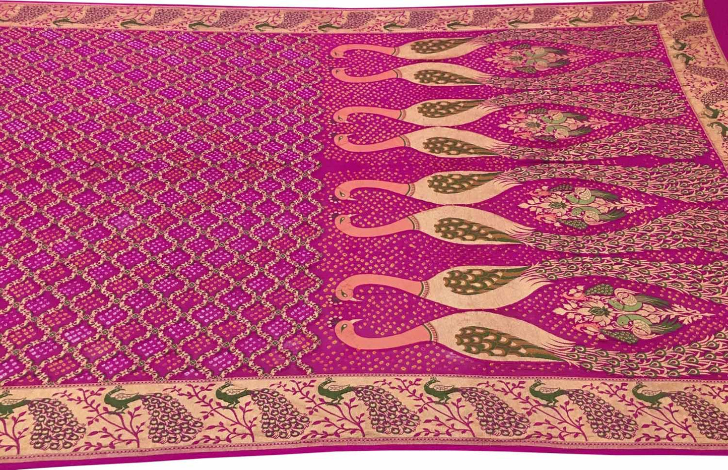 Pink Banarasi Bandhani Meenakari Pure Georgette Saree - Luxurion World