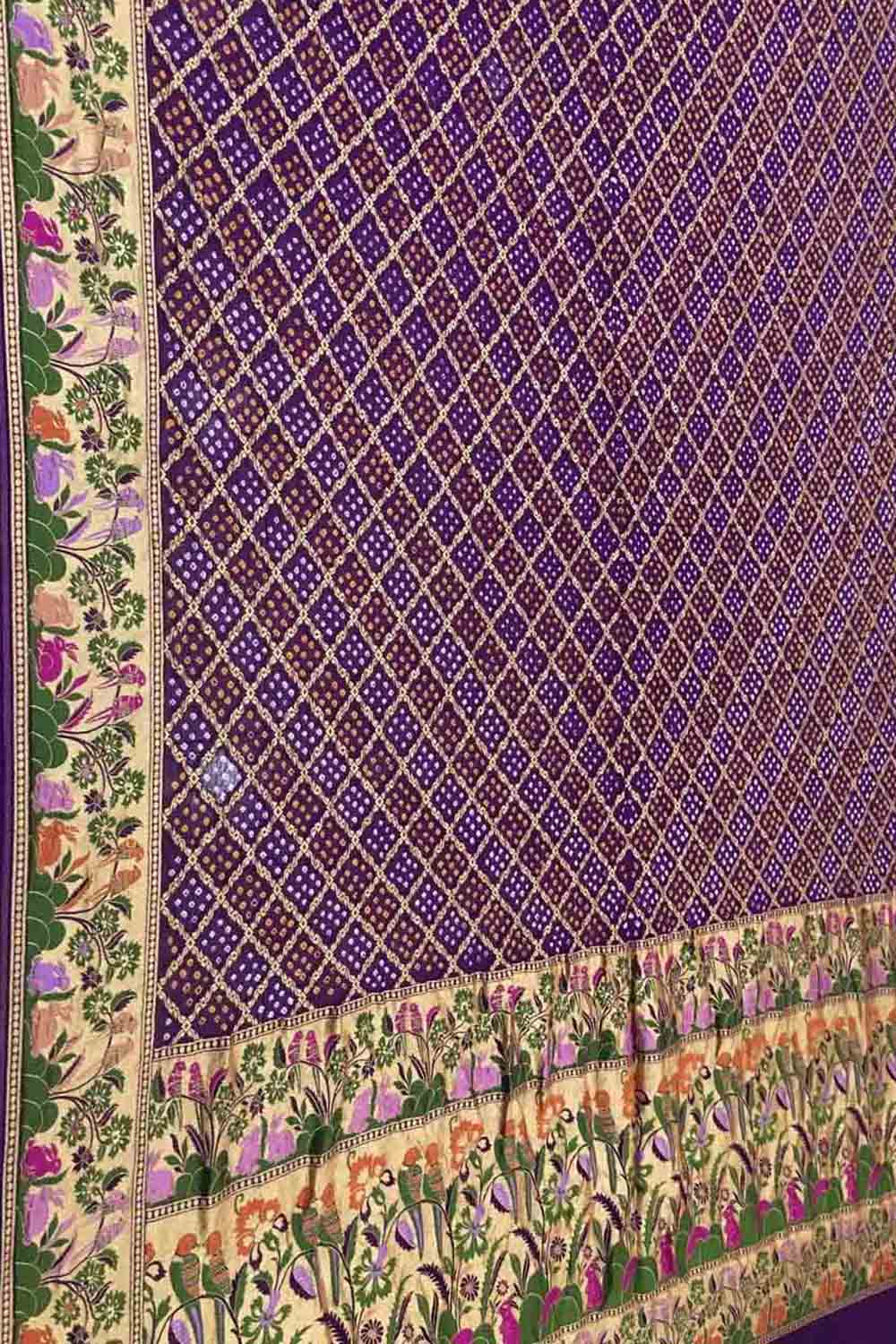 Purple Banarasi Bandhani Meenakari Pure Georgette Saree - Luxurion World