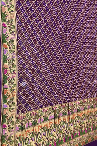 Purple Banarasi Bandhani Meenakari Pure Georgette Saree - Luxurion World