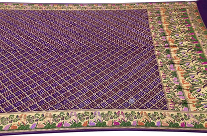 Purple Banarasi Bandhani Meenakari Pure Georgette Saree - Luxurion World