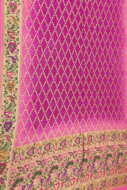 Pink Banarasi Bandhani Meenakari Pure Georgette Saree - Luxurion World