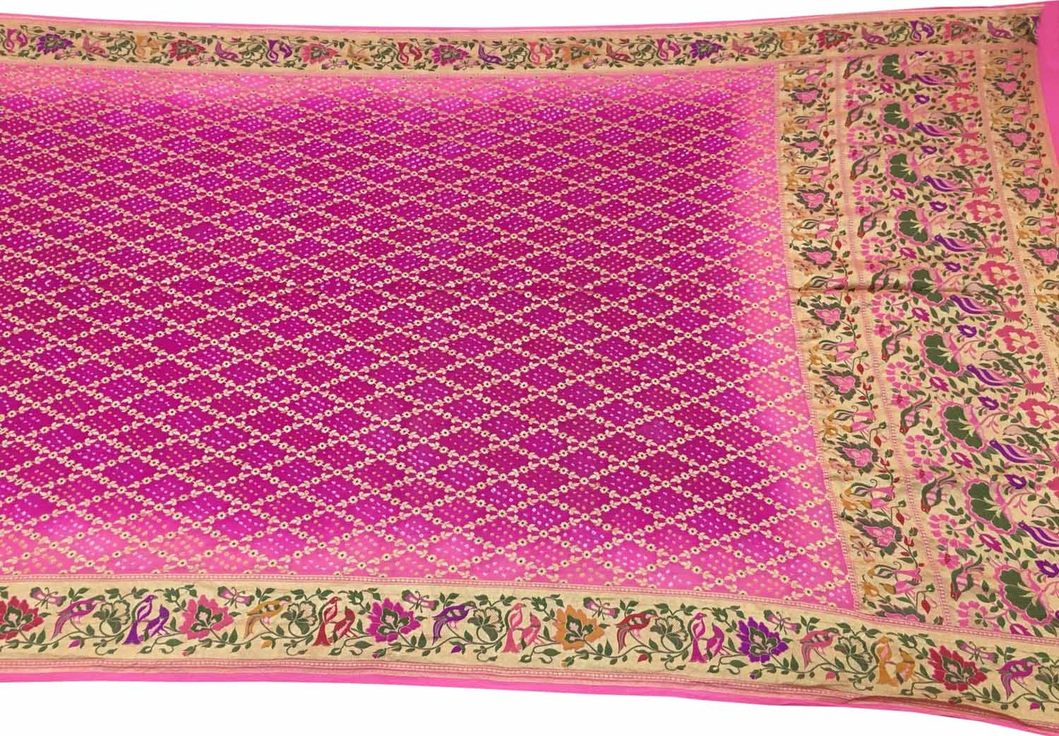 Pink Banarasi Bandhani Meenakari Pure Georgette Saree - Luxurion World