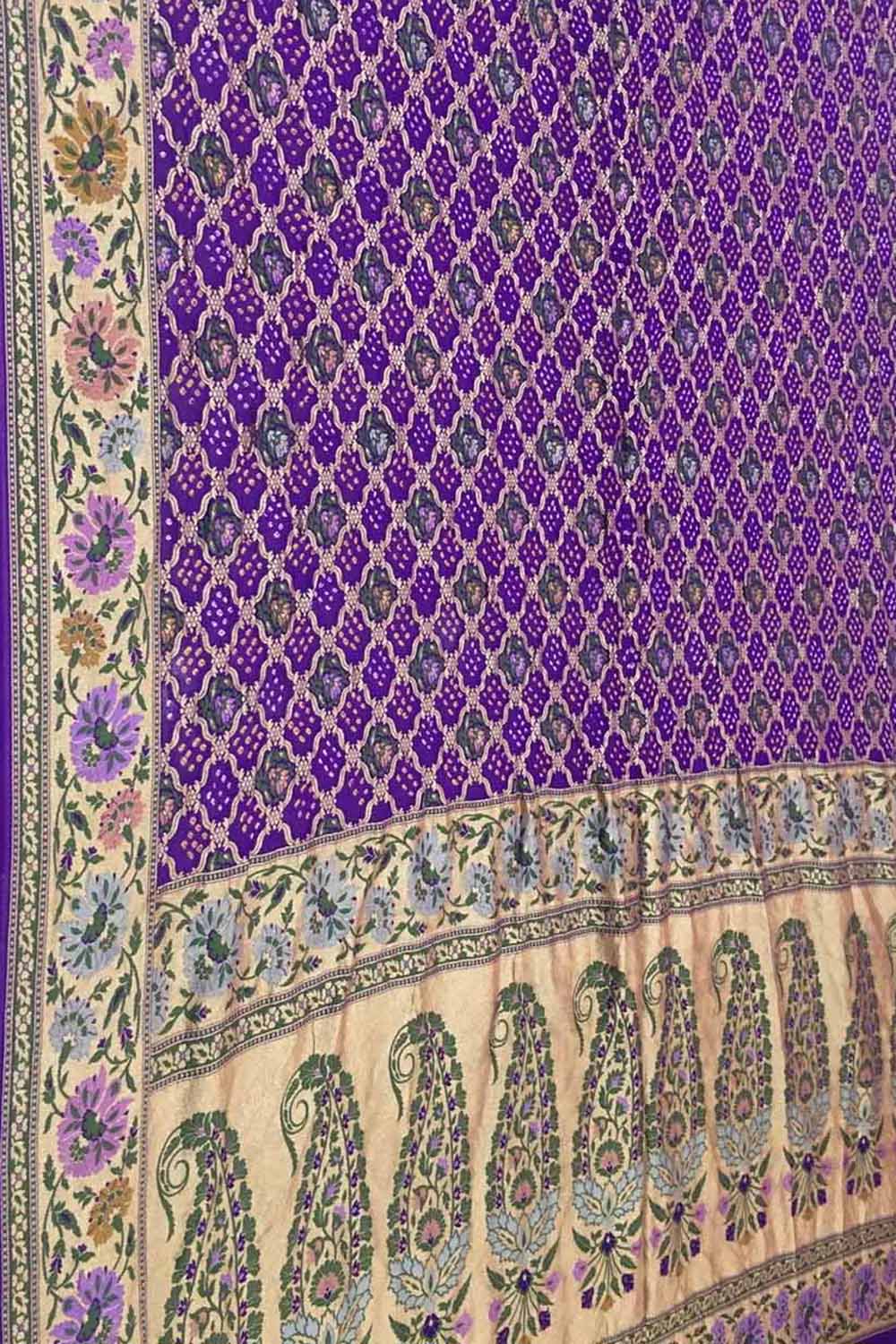 Purple Banarasi Bandhani Meenakari Pure Georgette Saree - Luxurion World